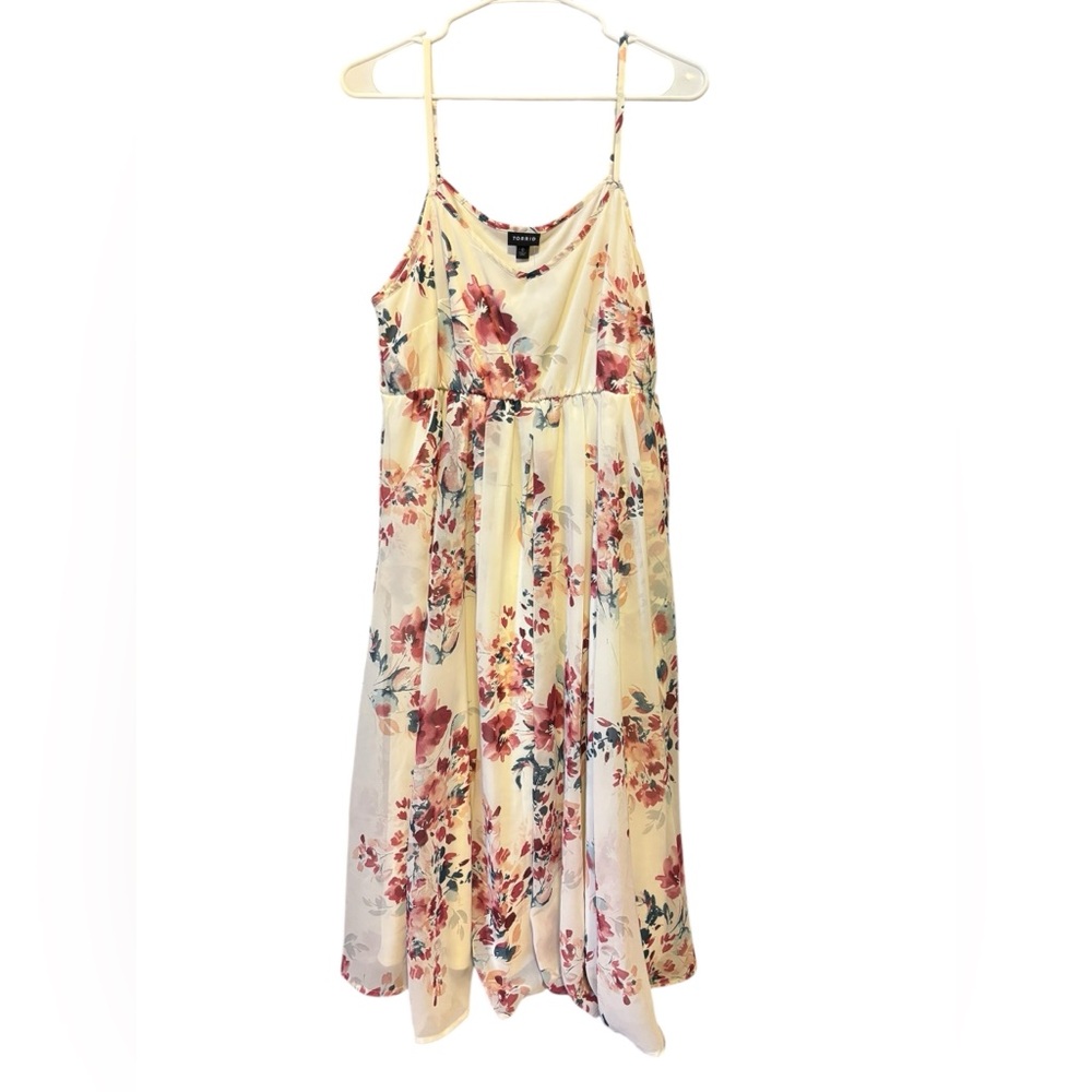 NWT‎ Torrid Women's Floral Midi Chiffon Pleated Dress White/Pinks Size 0 - Picture 2 of 9